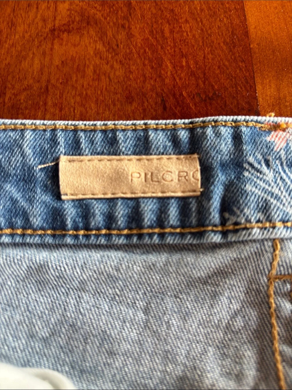 Anthropologie-Pilcro Blue Embroidered Denim Button-Front Shorts - Picture 2 of 7